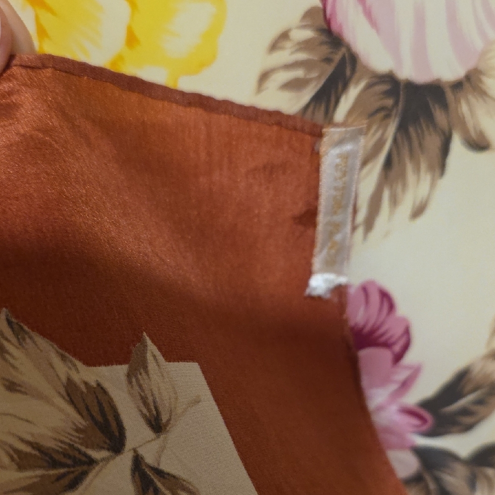 Vintage Peyton Place Floral Silk Scarf in Rust, Cream & Yellow - Picture 7 of 12